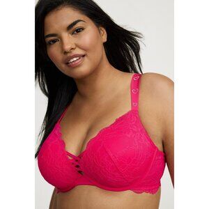 TORRID XO Push Up Plunge Diamante Bra Pink Lace Underwire Womens 42DD